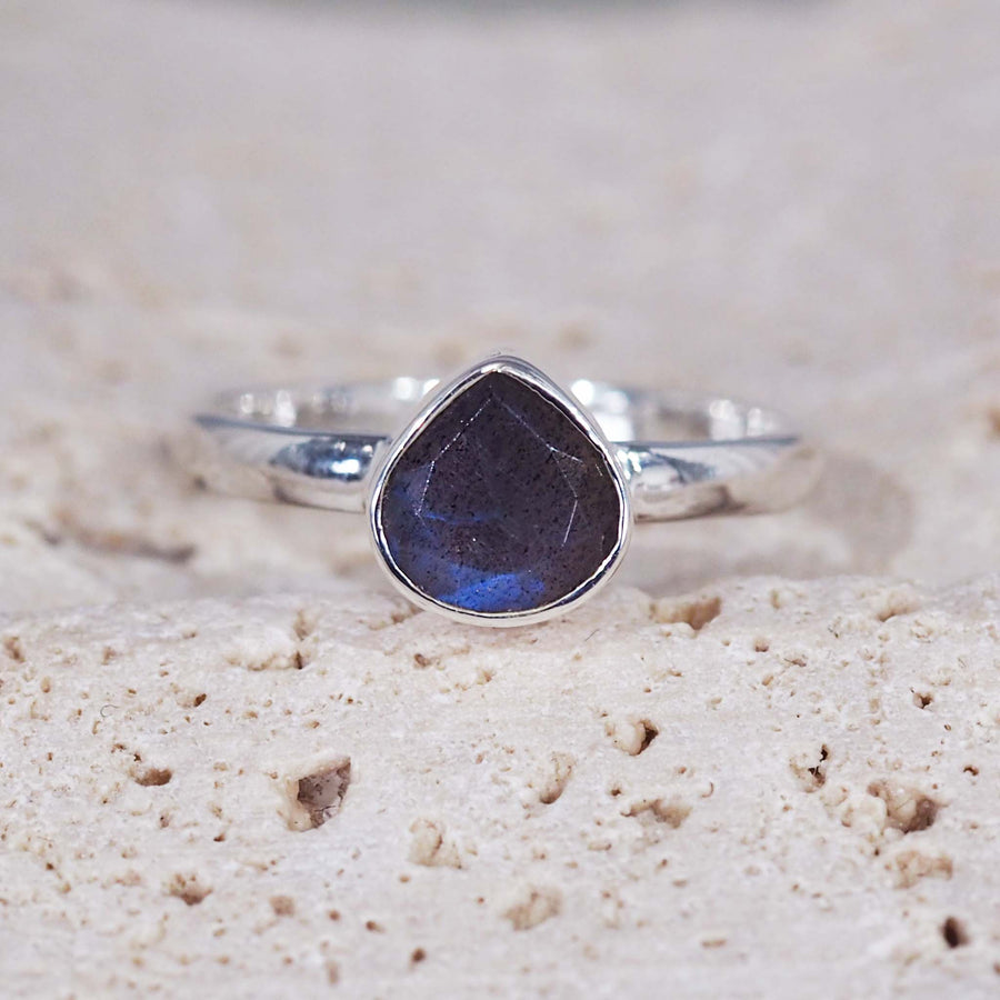 Sterling silver dainty labradorite ring - women’s labradorite jewellery by Australian jewellery brands indie and Harper