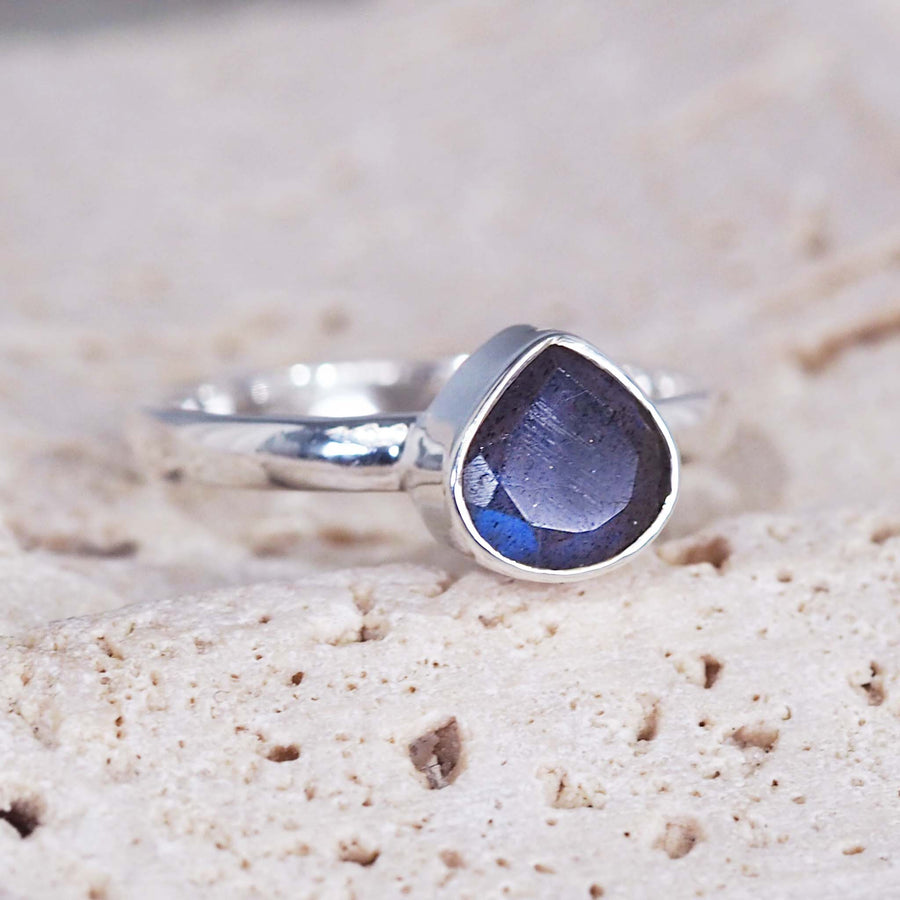 Sterling silver dainty labradorite ring - women’s labradorite jewellery by Australian jewellery brands indie and Harper