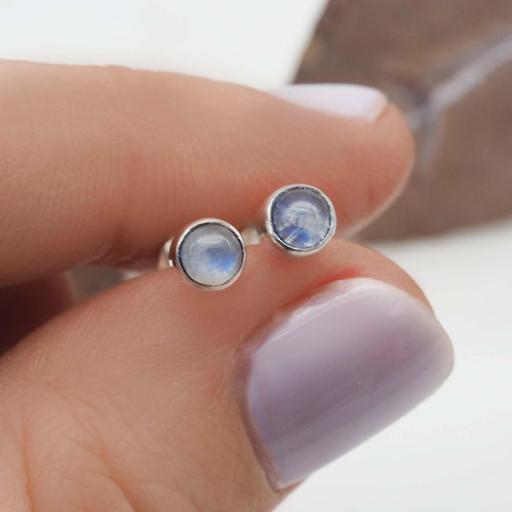 Dainty Moonstone earrings Studs - moonstone jewellery by womens jewelry brand indie and harper