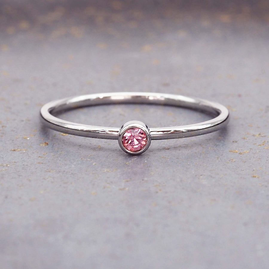 October birthstone dainty silver ring - waterproof jewellery by Australian jewellery brands indie and Harper