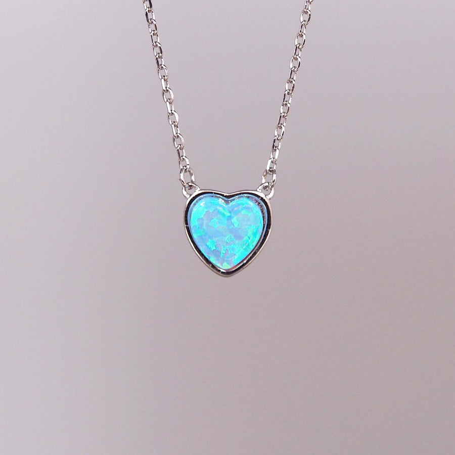 dainty opal heart necklace - sterling silver necklace with synthetic blue opal heart - women's jewellery perfect for gifting by indie and harper
