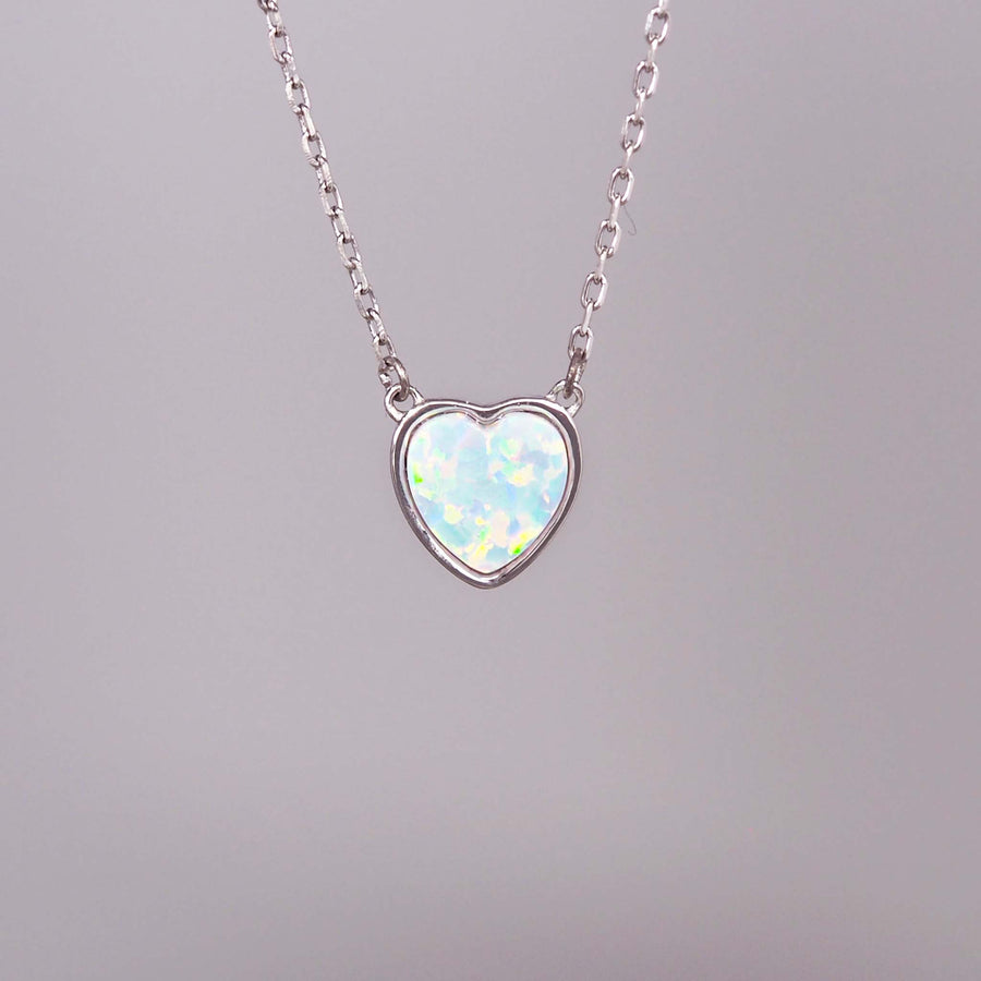 dainty opal heart necklace - the perfect necklace to gift made with sterling silver and white synthetic opal heart - women's jewellery online by indie and harper