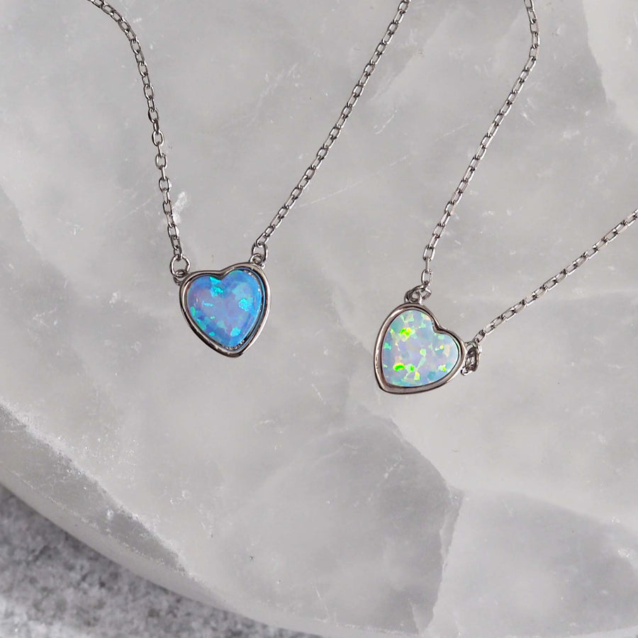 dainty opal heart necklace - women's opal jewellery made with sterling silver - find the perfect gift with online jewellery brand indie and harper