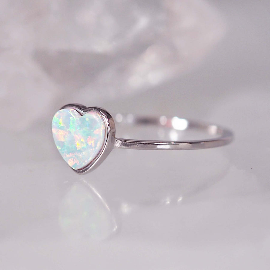 Sterling silver dainty heart opal Ring - womens opal jewelry by online jewelry brand indie and Harper