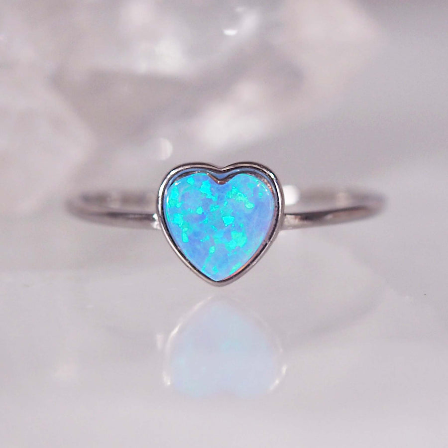 Sterling silver dainty heart blue opal Ring - womens opal jewelry by online jewelry brand indie and Harper