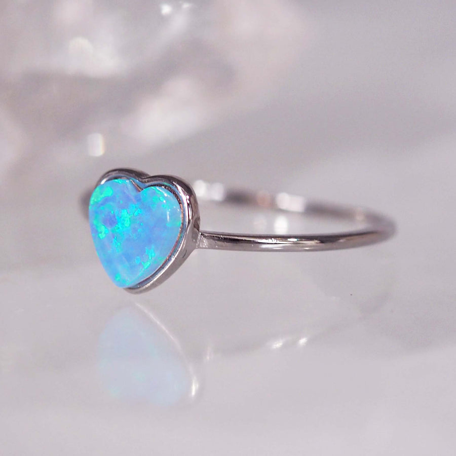 Sterling silver dainty heart blue opal Ring - womens opal jewelry by online jewelry brand indie and Harper