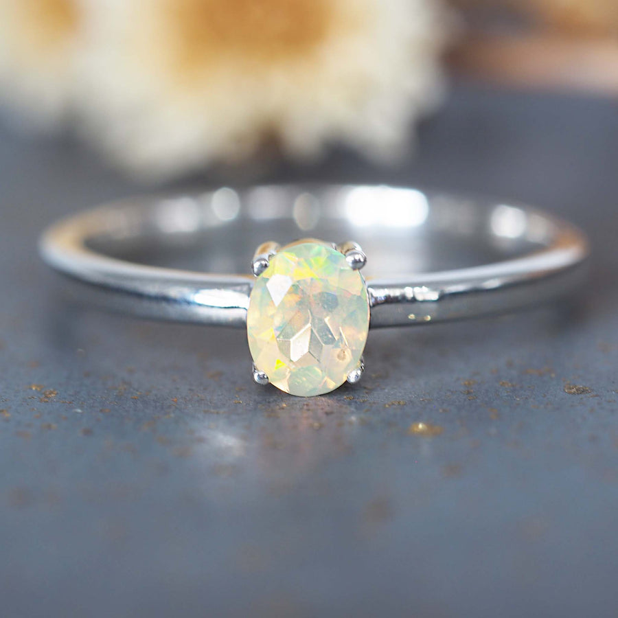 Dainty opal ring - opal jewellery by Australian jewellery brands indie and Harper 