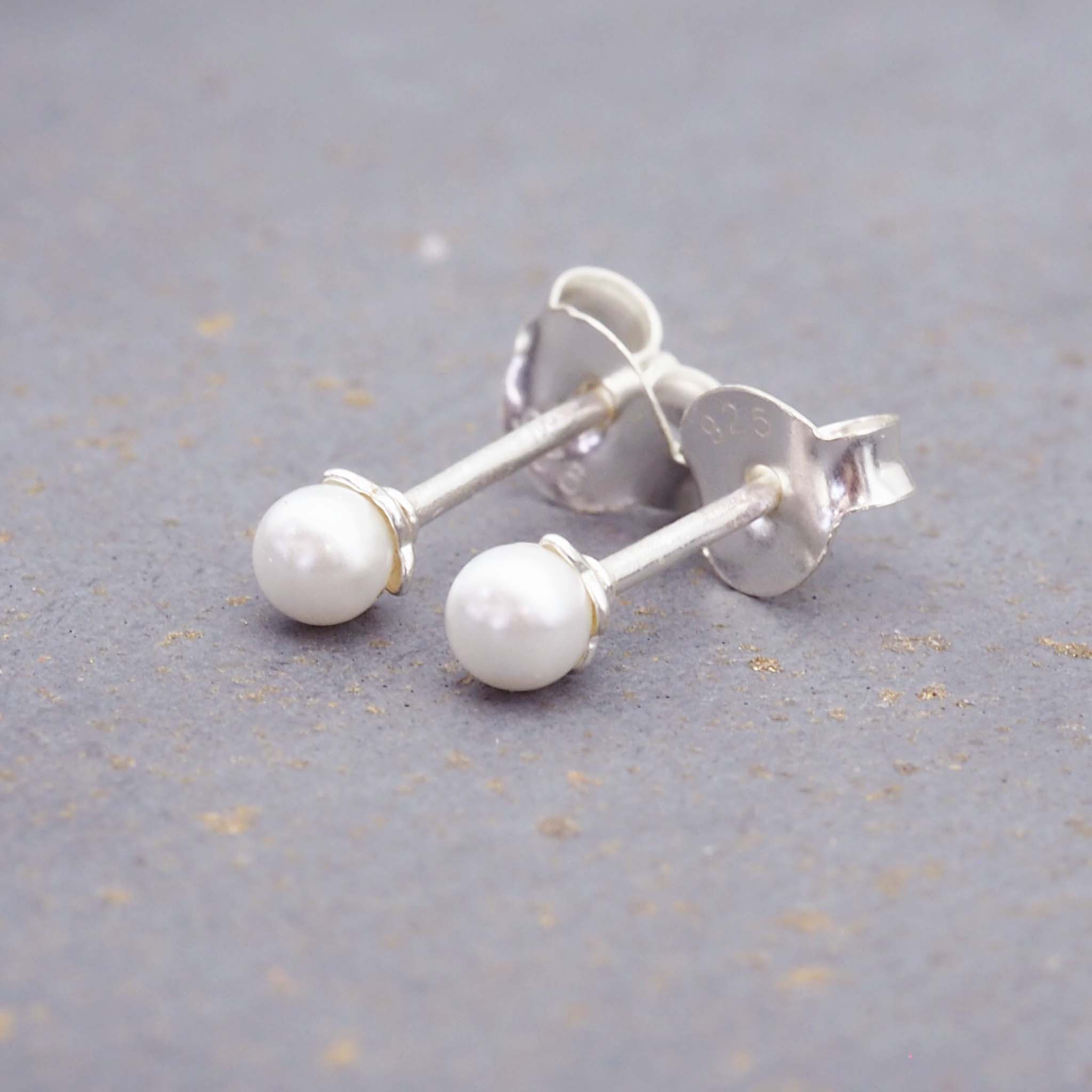 glass pearl earrings made with sterling silver with classic post and backing - women's earrings by online jewellery brand indie and harper