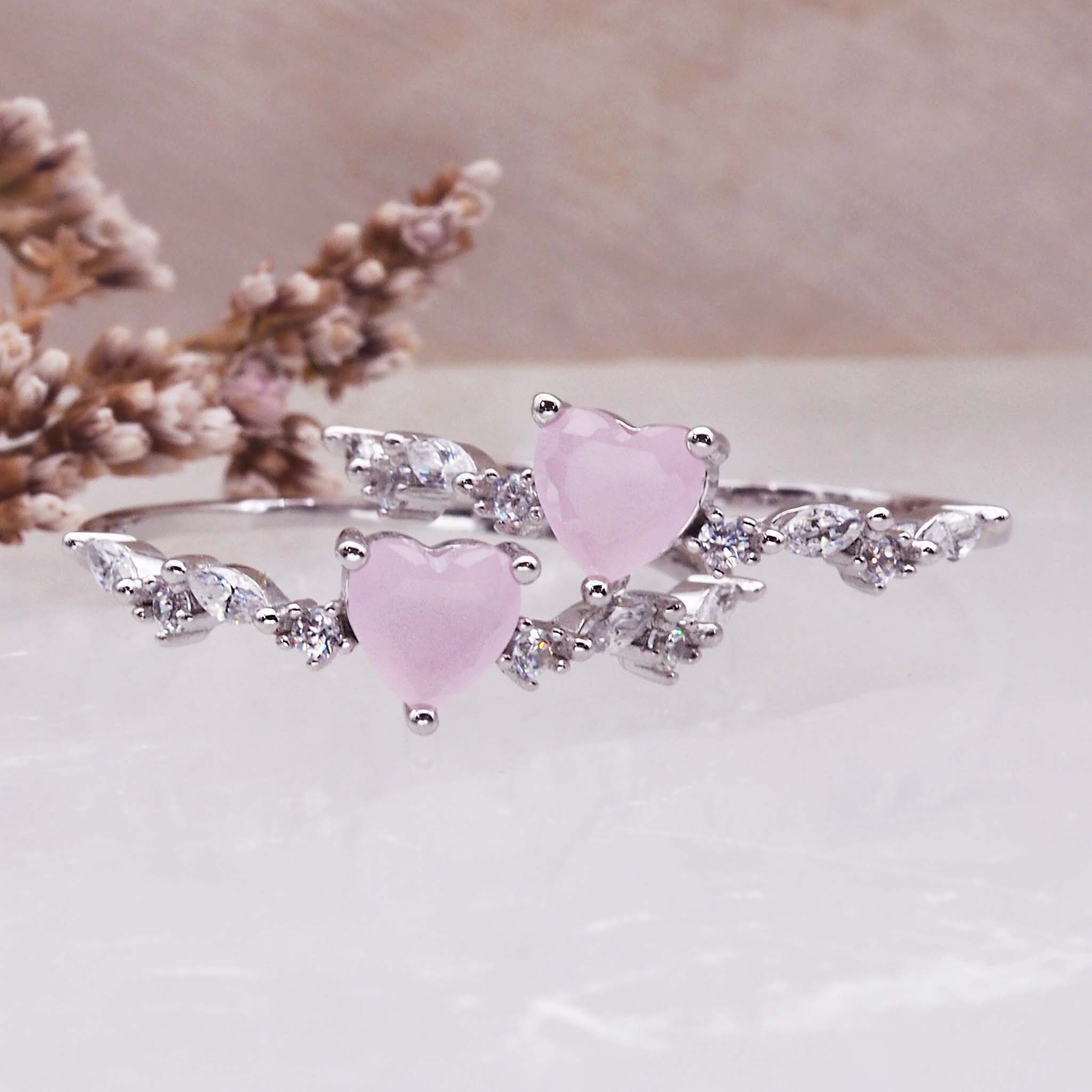 dainty pink heart opal rings - pink opal jewellery by Australian jewellery brands indie and Harper