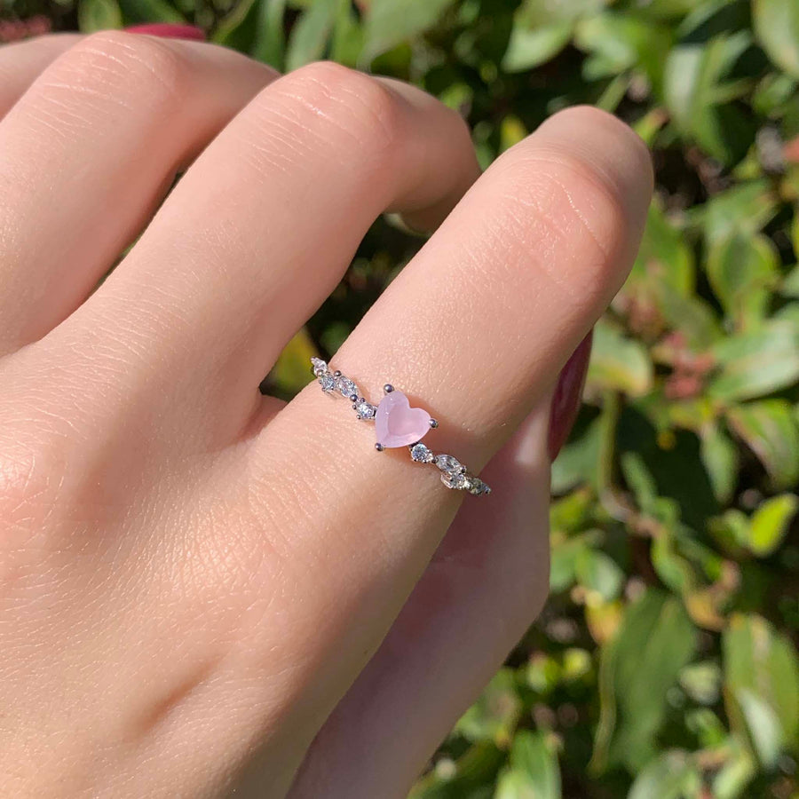 dainty pink opal ring - sterling silver ring with pink opal and cubic zirconia - women's jewellery by indie and harper