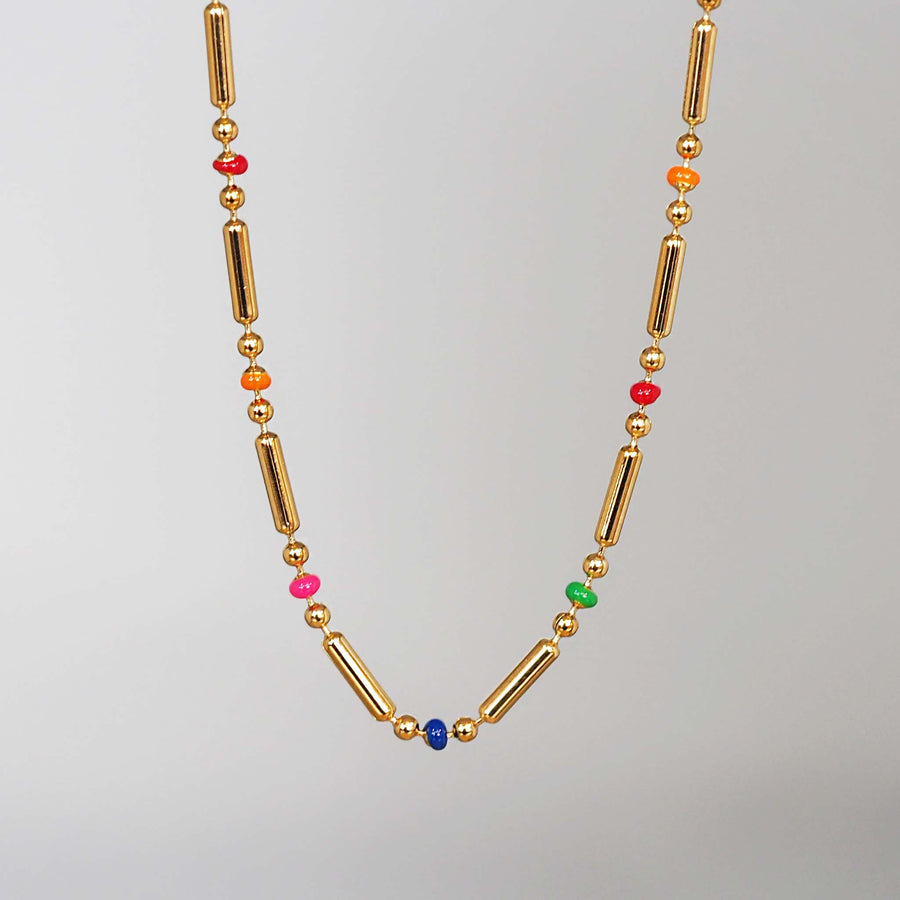 Dainty rainbow and gold beaded necklace - women’s gold waterproof jewellery Australia by Australian jewellery brands indie and harper