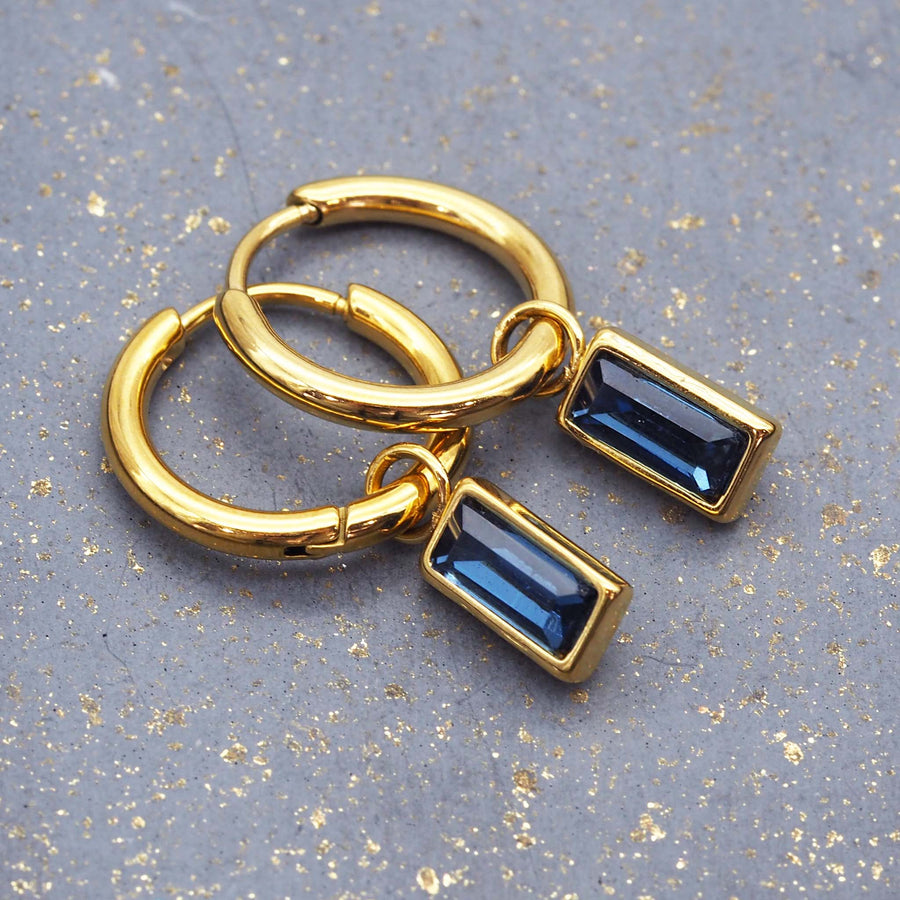 dainty sapphire blue and gold earrings - gold jewellery by australian waterproof jewellery brands indie and harper