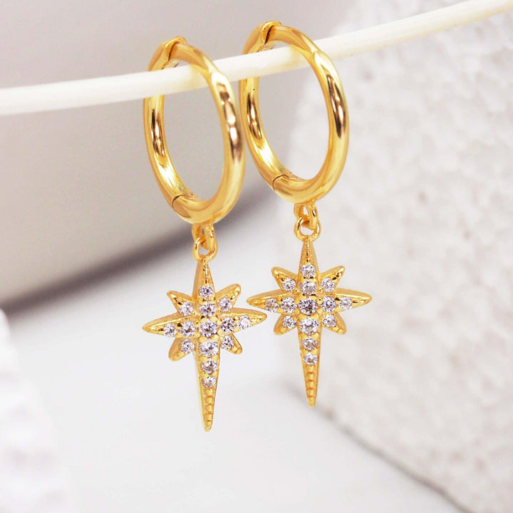 Shooting Star dainty gold huggie Earrings - womens gold jewellery by Australian jewellery brands online indie and Harper 