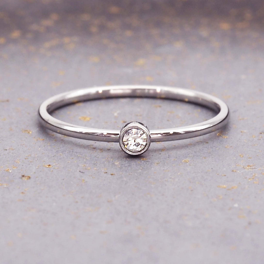 dainty April birthstone ring with cubic zirconia - waterproof jewellery - birthstone jewellery Australia - Australian jewellery brand