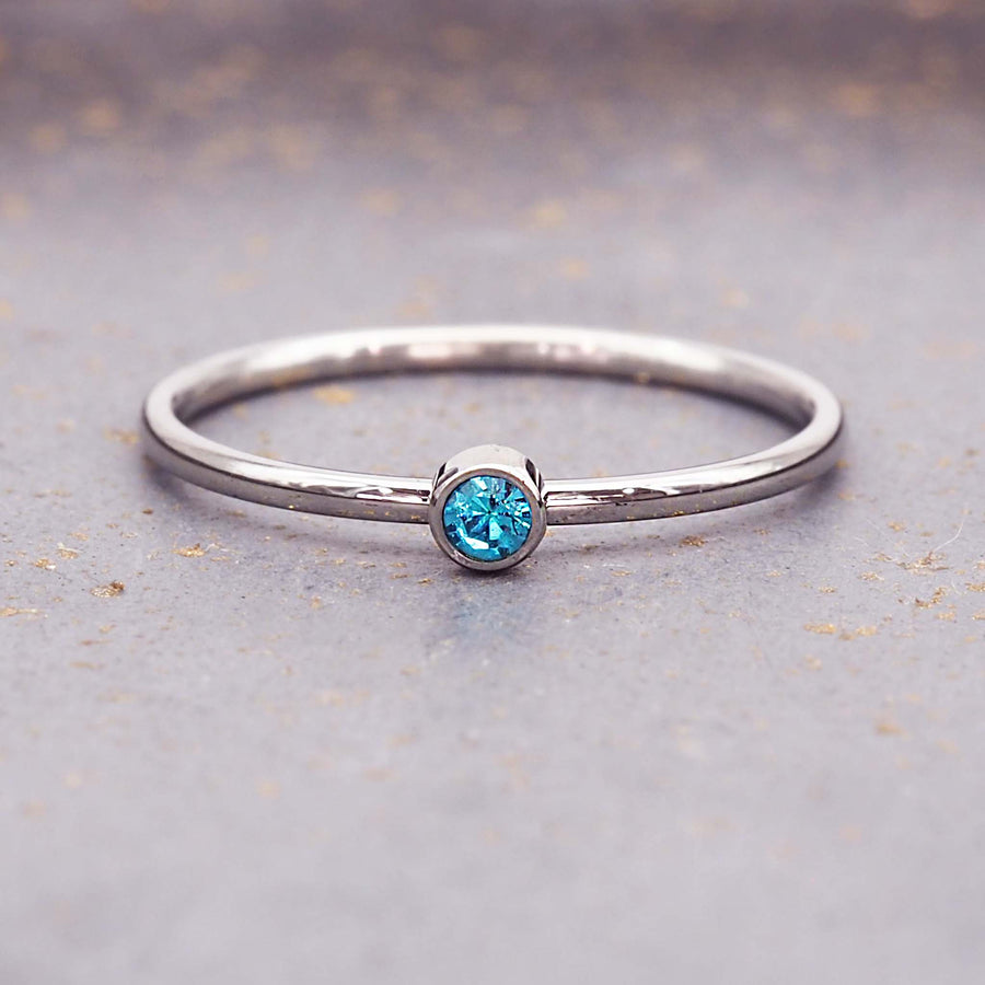 dainty december birthstone ring with blue cubic zirconia - waterproof jewellery - birthstone jewellery Australia - Australian jewellery brand