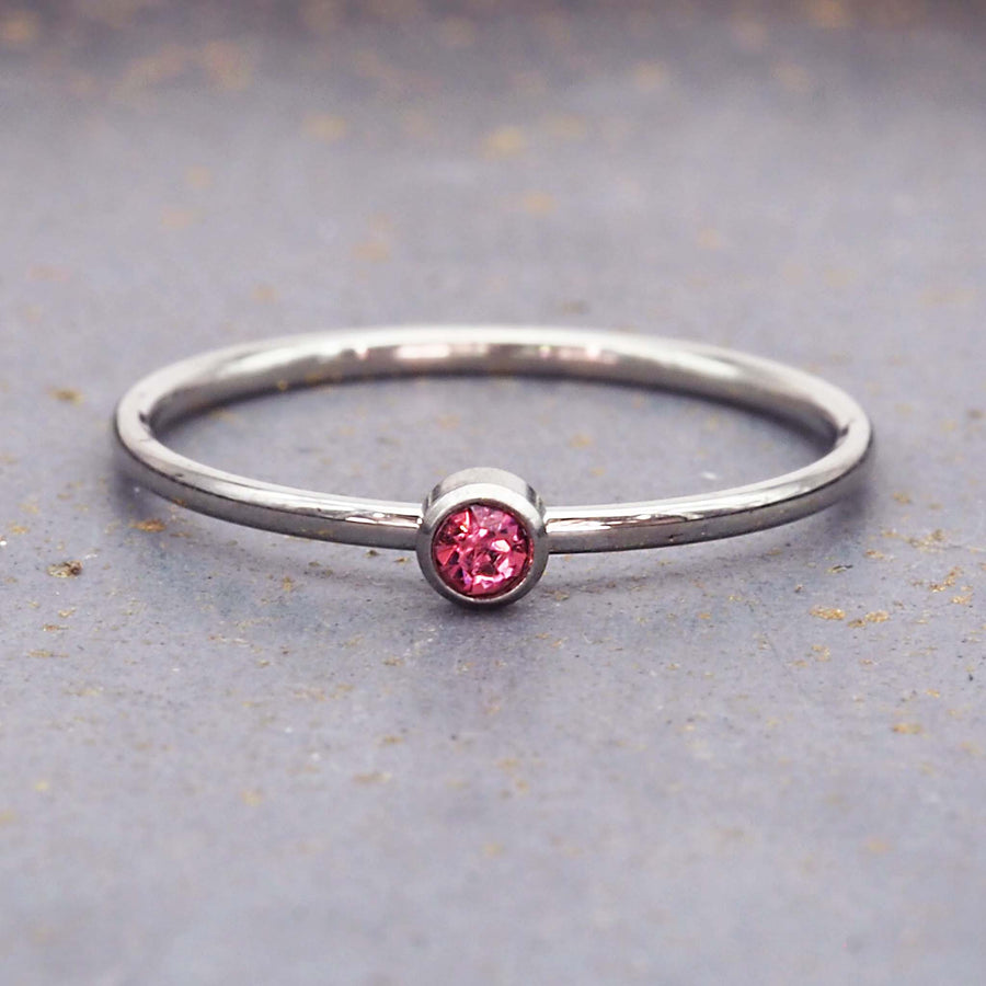 dainty July birthstone ring with pink cubic zirconia - waterproof jewellery - birthstone jewellery Australia - Australian jewellery brand