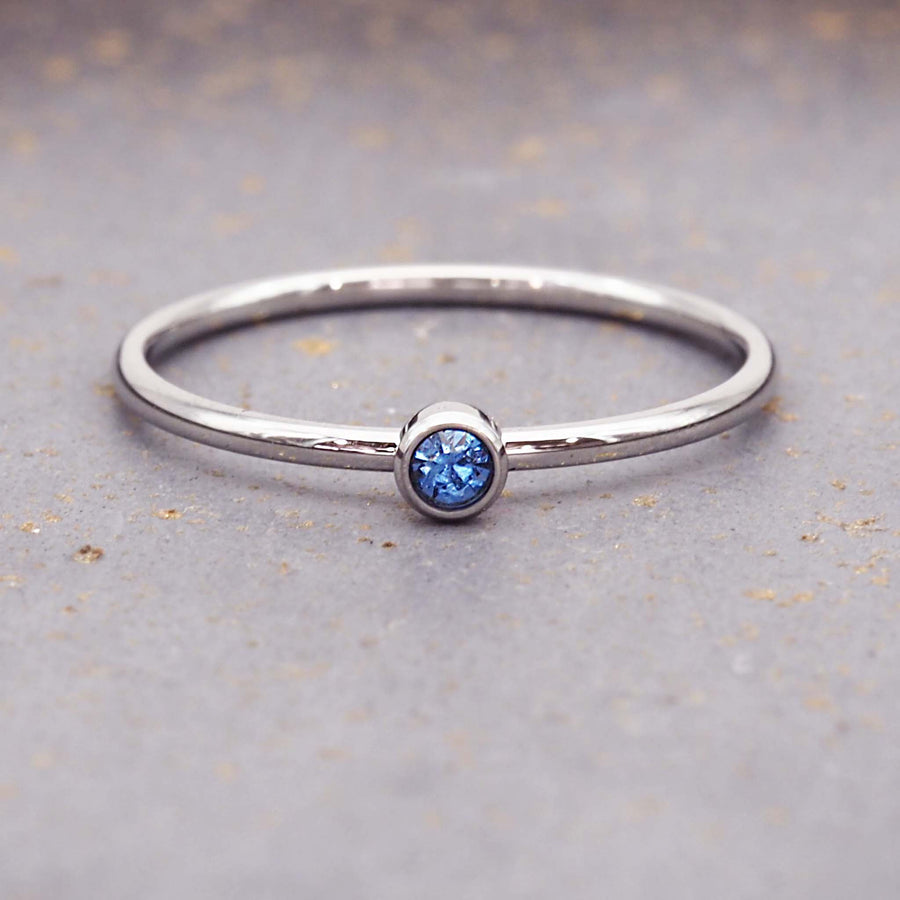 dainty March birthstone ring with blue cubic zirconia - waterproof jewellery - birthstone jewellery Australia - Australian jewellery brand