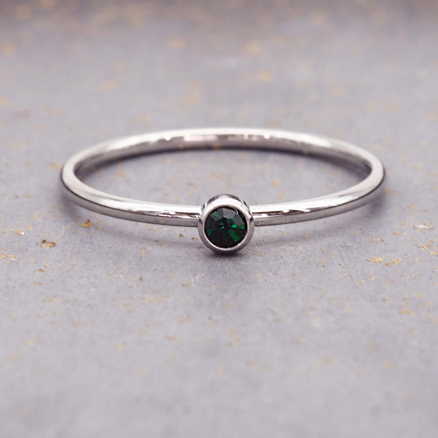 dainty May birthstone ring with green cubic zirconia - waterproof jewellery - birthstone jewellery Australia - Australian jewellery brand