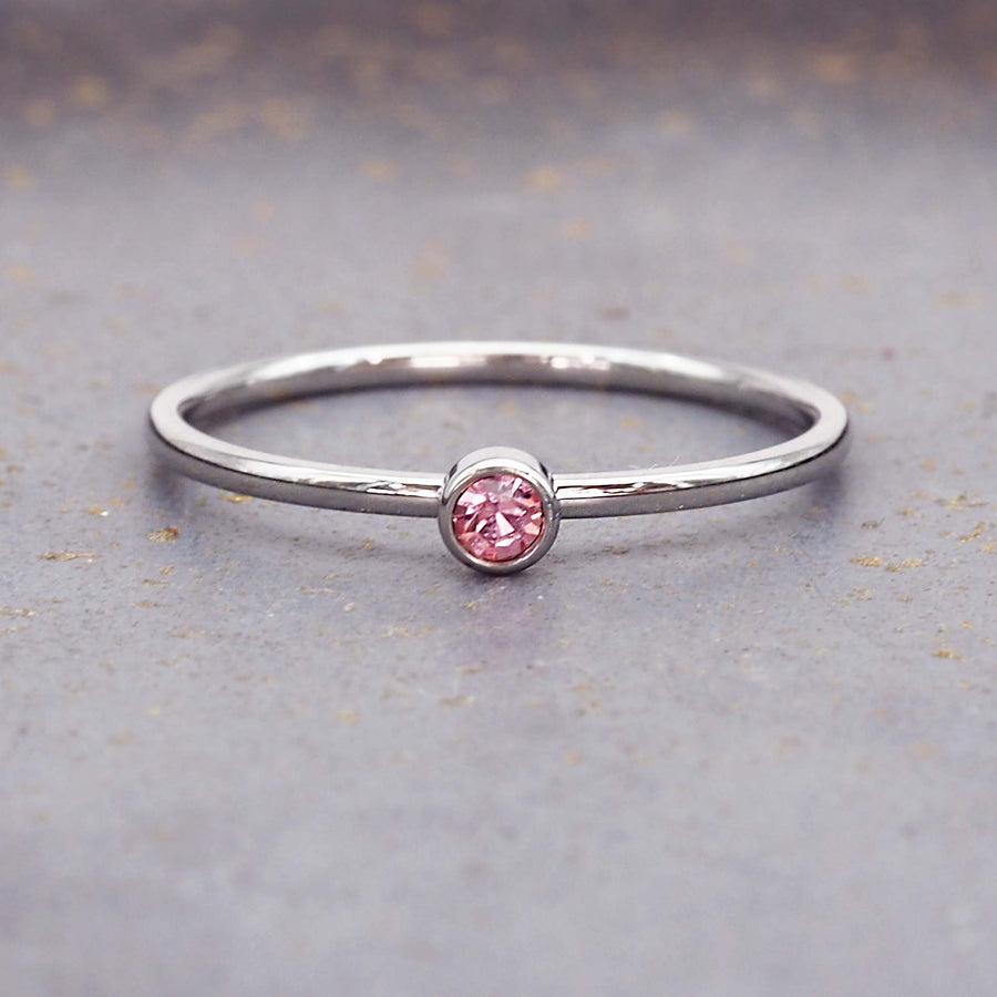 dainty october birthstone ring with pink cubic zirconia - waterproof jewellery - birthstone jewellery Australia - Australian jewellery brand
