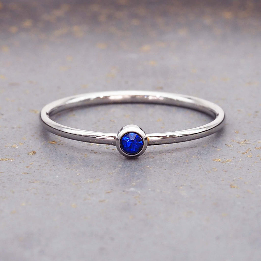 dainty september birthstone ring with blue cubic zirconia - waterproof jewellery - birthstone jewellery Australia - Australian jewellery brand