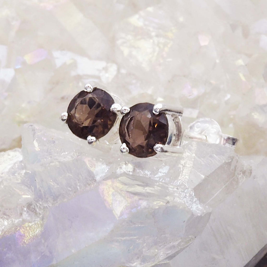 dainty smokey quartz earrings - made with natural smokey quartz gemstones in a claw set design and made with sterling silver - women's jewellery online by indie and harper