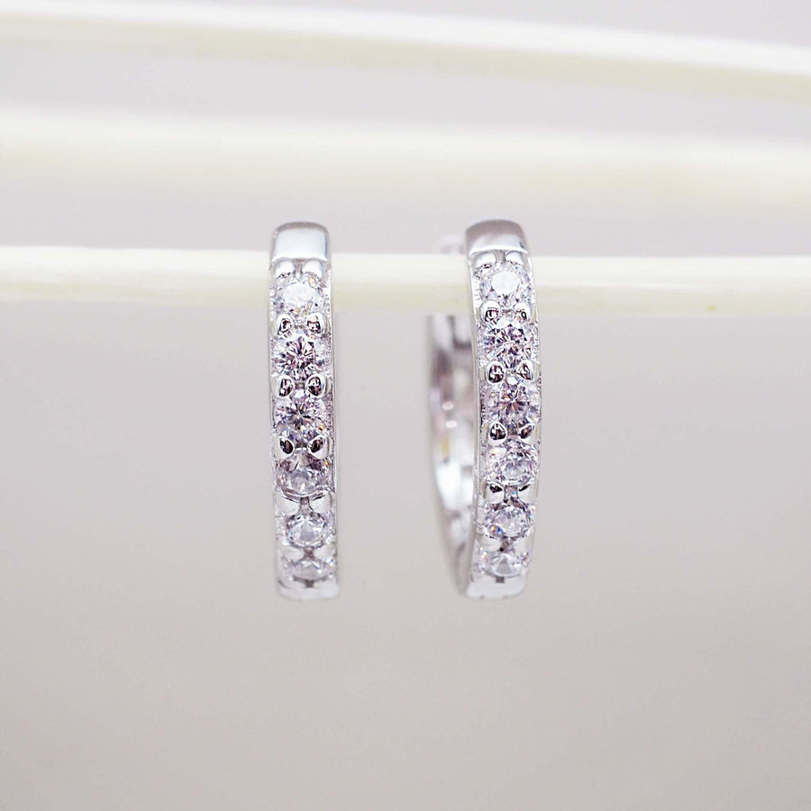 Sterling Silver huggie earrings with white cubic zirconias - womens jewellery Australia by australian jewellery brands online indie and harper