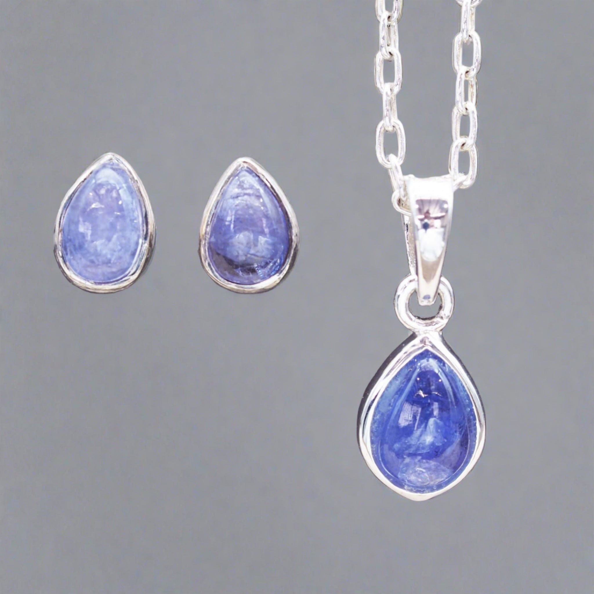 December Birthstone sterling silver tanzanite earrings and tanzanite necklace by australian jewellery brand indie and Harper 