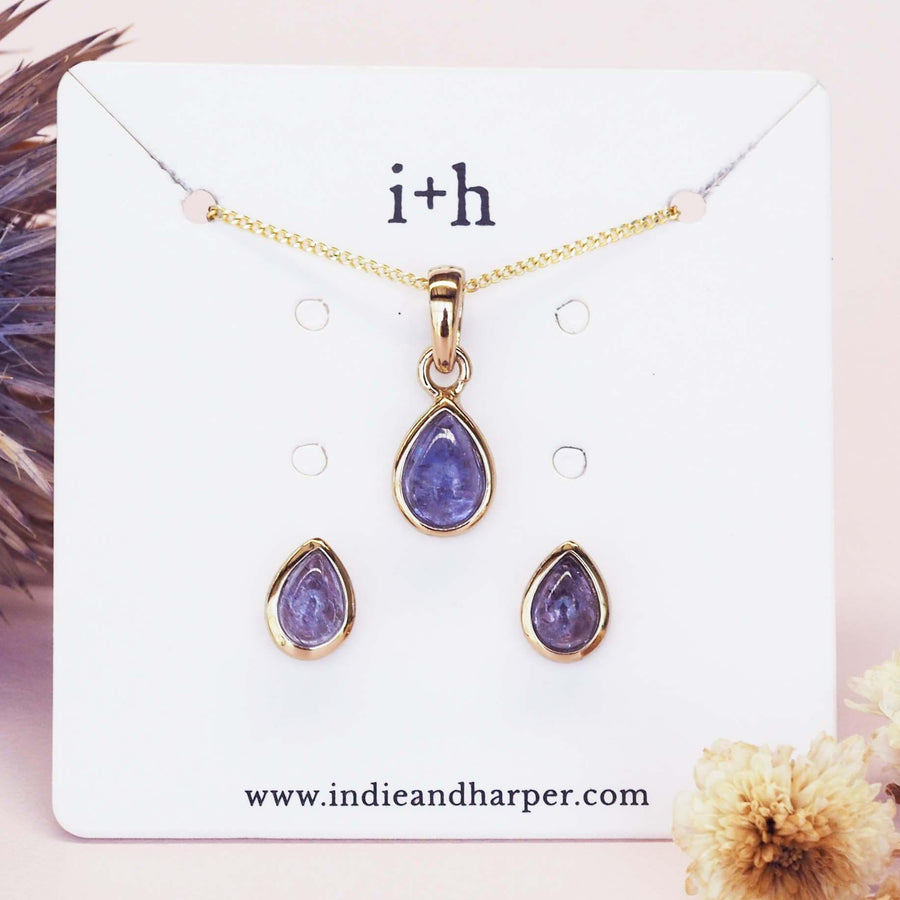 December Birthstone gold tanzanite earrings and tanzanite necklace - womens jewellery by australian jewellery brand indie and harper