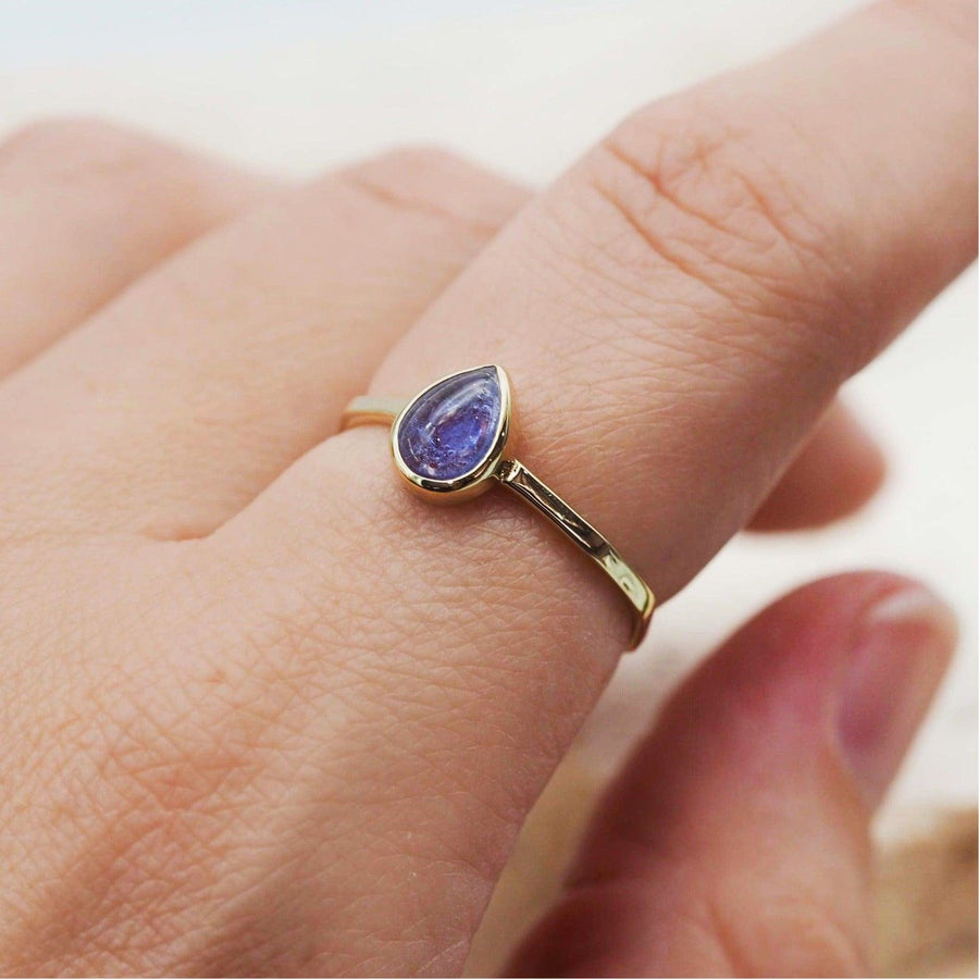 finger wearing december birthstone tanzanite ring - womens gold rings by australian jewellery brand indie and harper