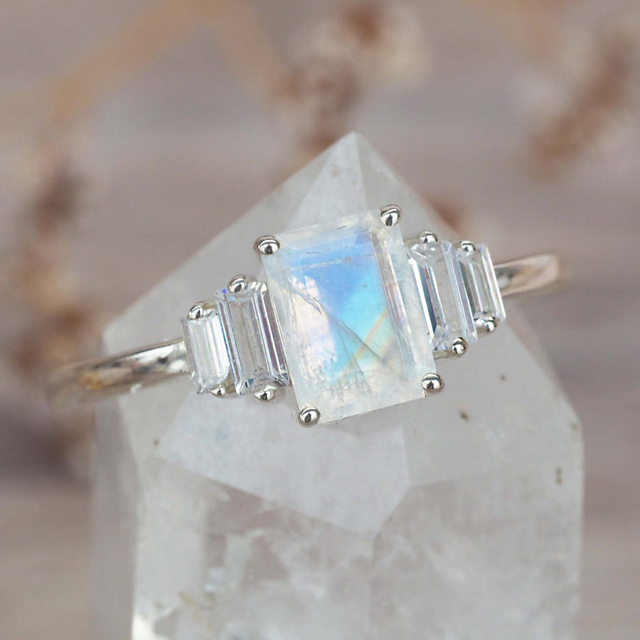 Sterling silver topaz stone and moonstone ring - women’s moonstone jewellery by Australian jewellery brands indie and harper