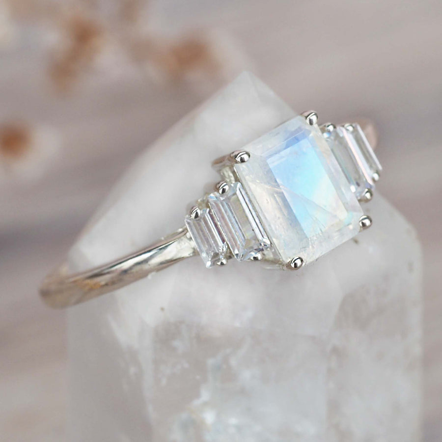 Silver Topaz stone and Moonstone Ring - women's moonstone jewellery - Australian jewellery brand 