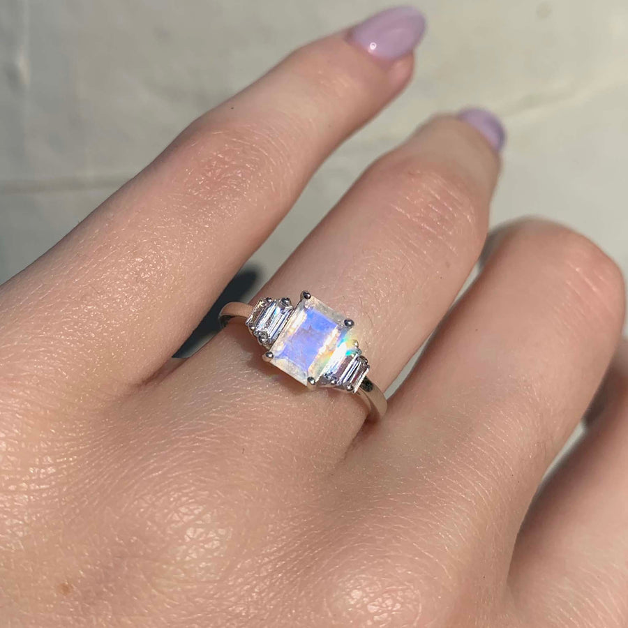 Sterling silver topaz stone and moonstone ring - women’s moonstone jewellery by Australian jewellery brands indie and harper