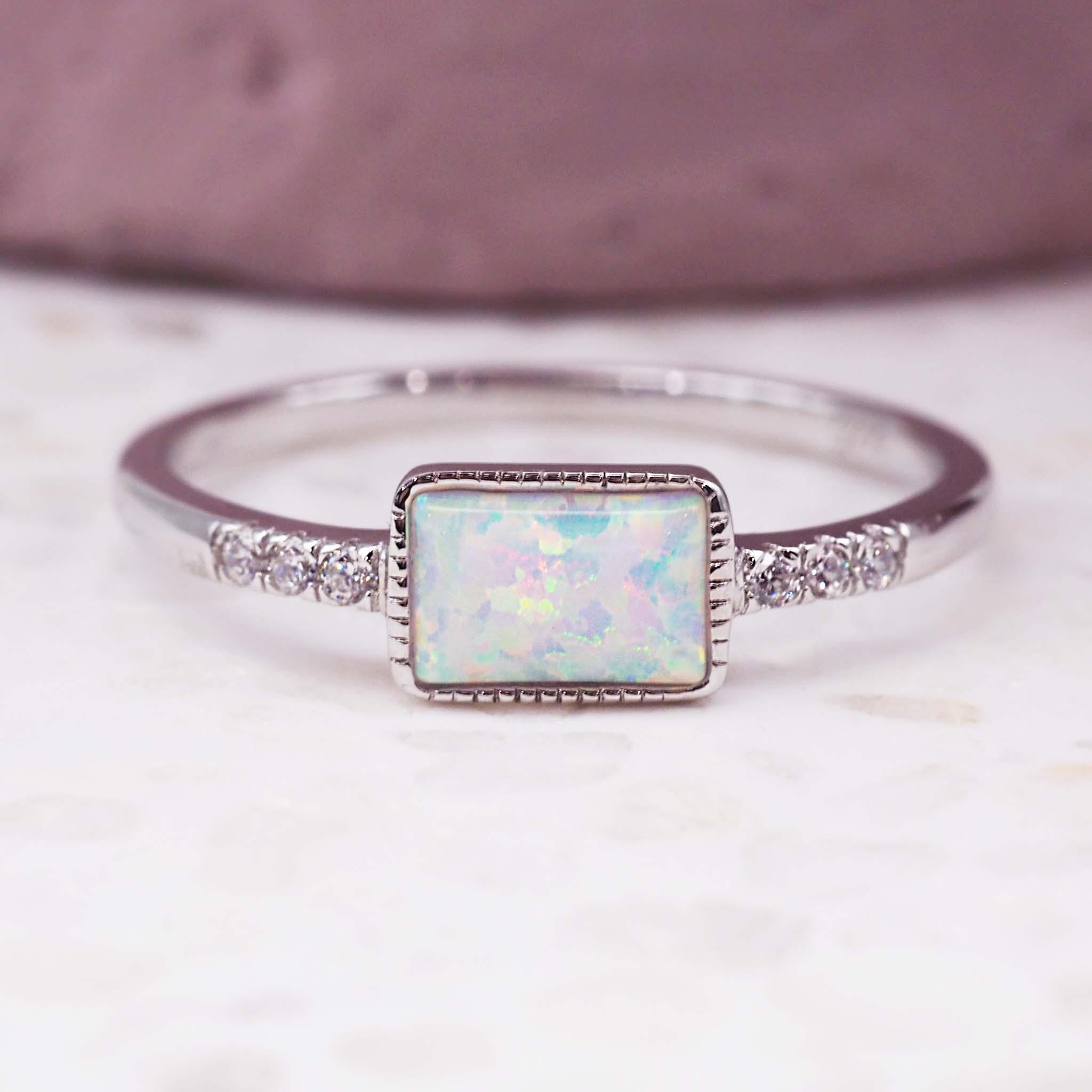 sterling silver white Opal Ring - womens white opal jewellery by online jewelry brand indie and harper