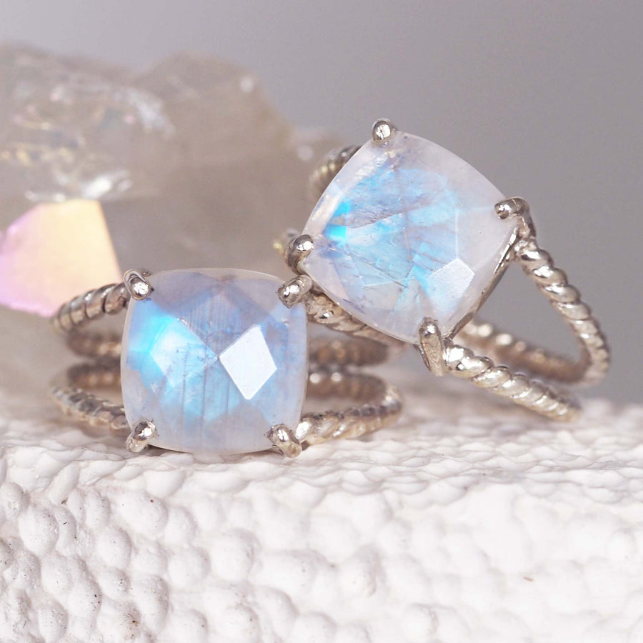 Sterling silver moonstone rings - moonstone jewellery by australian jewellery brands online indie and Harper 