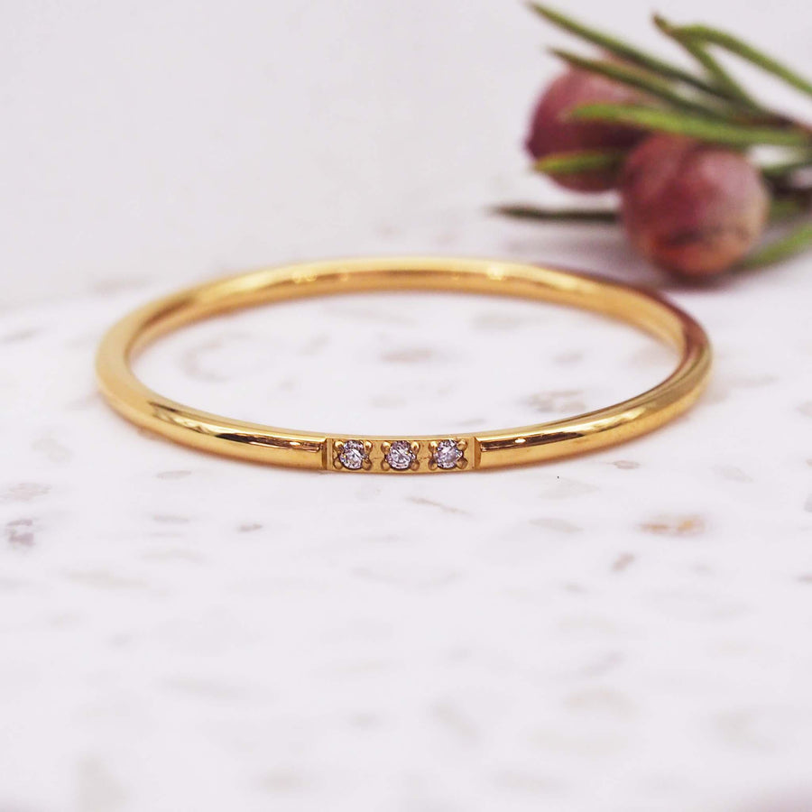 gold ring with 3 cubic zirconias - womens gold jewellery by Australian waterproof jewellery brands indie and Harper