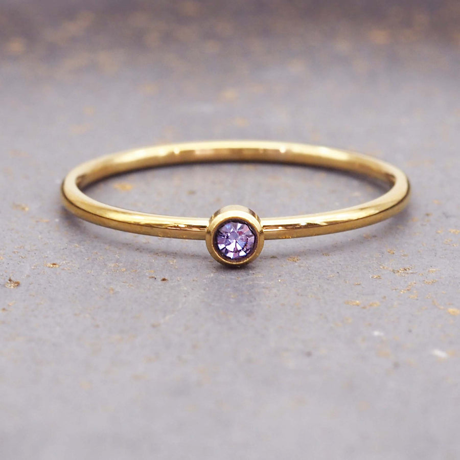 February birthstone dainty gold ring - gold waterproof jewellery by australian jewellery brands indie and harper 