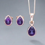 February Birthstone amethyst earrings and amethyst necklace - rose gold jewellery by australian jewellery brand indie and Harper