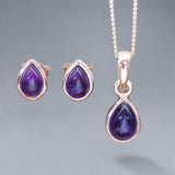 February Birthstone amethyst earrings and amethyst necklace - rose gold jewellery by australian jewellery brand indie and Harper