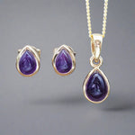 February Birthstone amethyst necklace and amethyst earrings - gold jewellery by australian jewellery brand indie and Harper