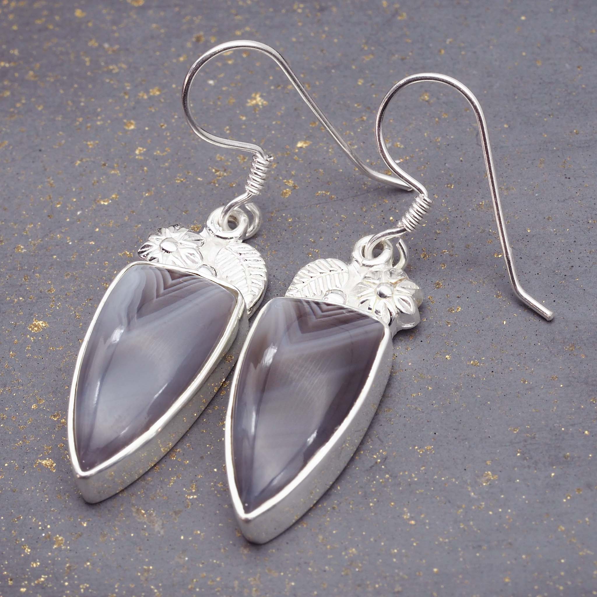 Botswana Agate earrings - gemstone jewellery by boho jewelry brands indie and Harper