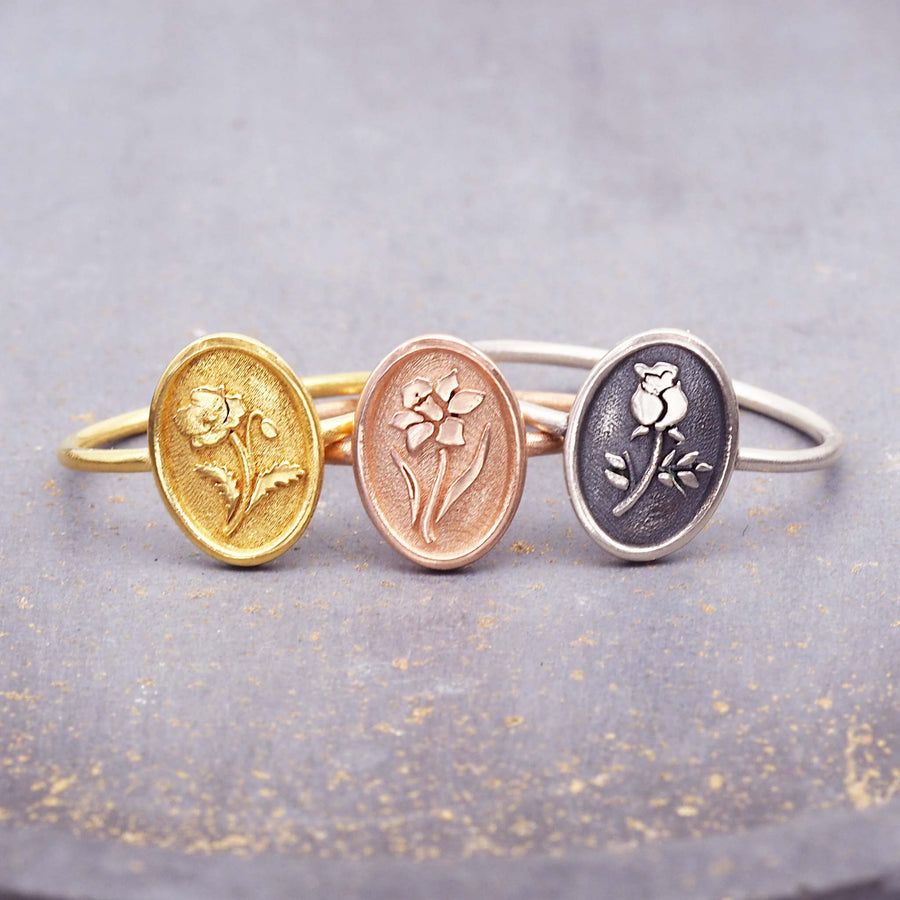 flower ring - sterling silver, gold and rose gold plated rings with dainty flower detail - women's sale jewellery online by indie and harper