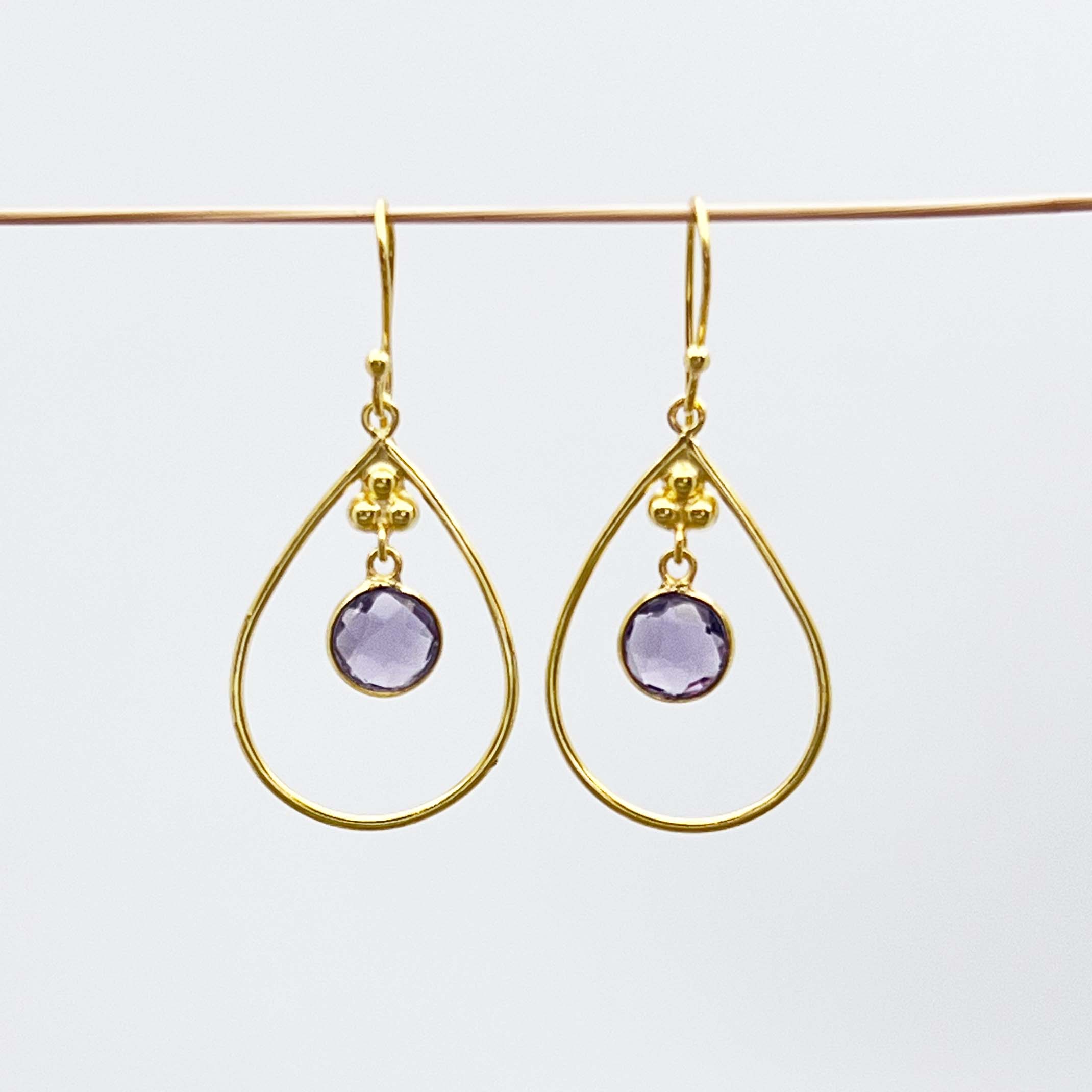 Gold amethyst earrings - amethyst jewellery by gemstone jewellery brands indie and Harper 