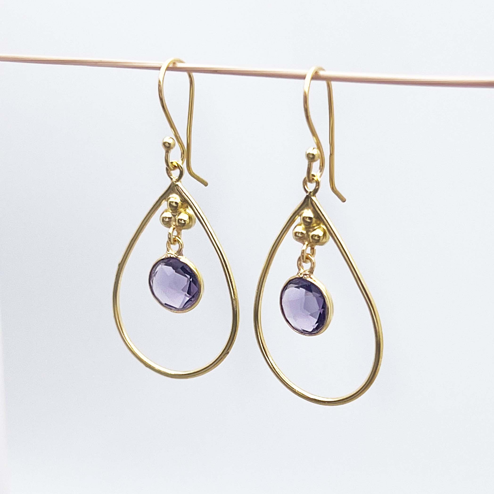 Gold amethyst earrings - amethyst jewellery by gemstone jewellery brands indie and Harper 