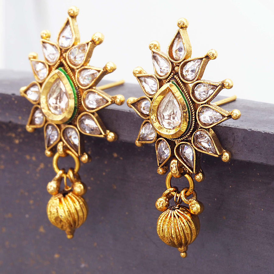 gold bohemian crystal earrings - women's bohemian earrings made with crystals - women's earrings by online jewellery brand indie and harper