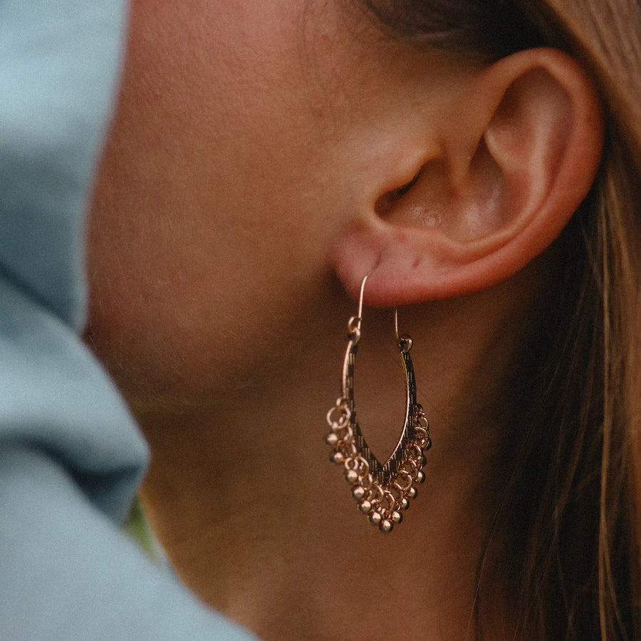 Gold Boho Earrings being worn - womens boho jewellery by Australian jewellery brands indie and harper