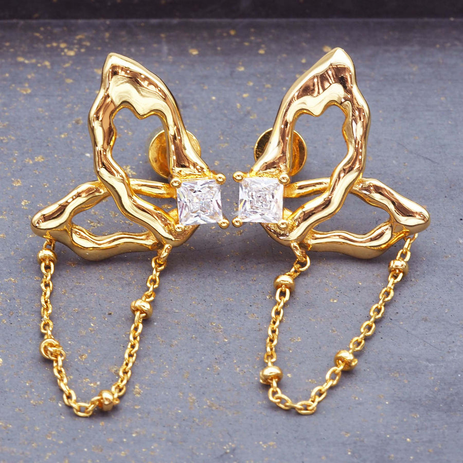 gold Butterfly Earrings - gold plated earrings for women made with beautiful cubic zirconia - gold jewellery online by indie and harper