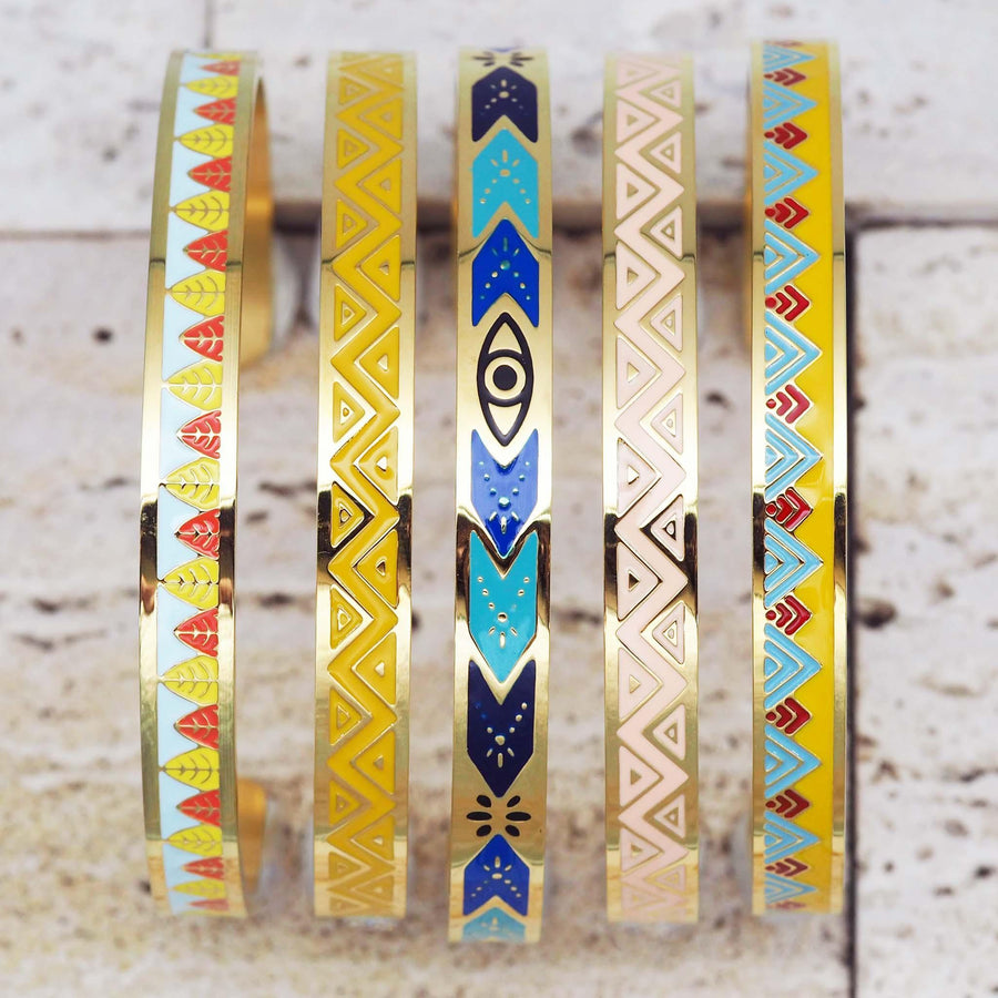 gold enamel bracelets - enamel jewellery by women’s waterproof jewellery brands indie and Harper 