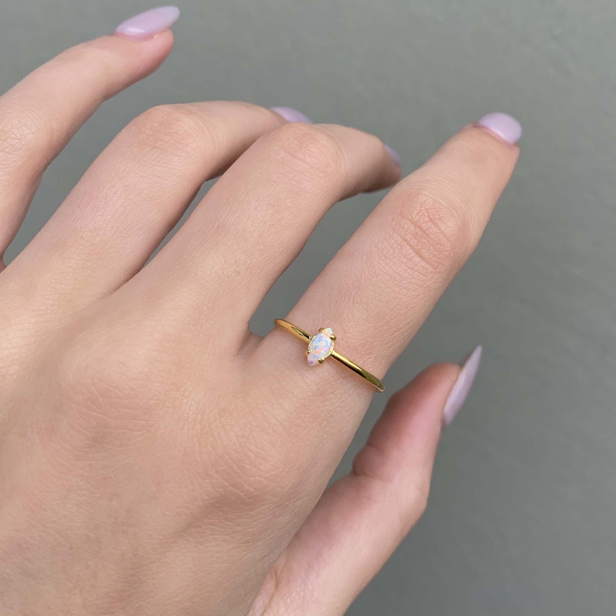 Dainty Gold white Opal Ring - womens gold opal jewellery by australian jewellery brands indie and Harper