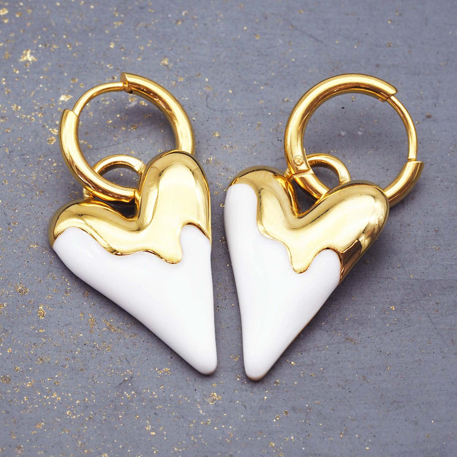 stainless steel earrings with gold plating and enamel detailing - women's statement jewelry online by indie and harper