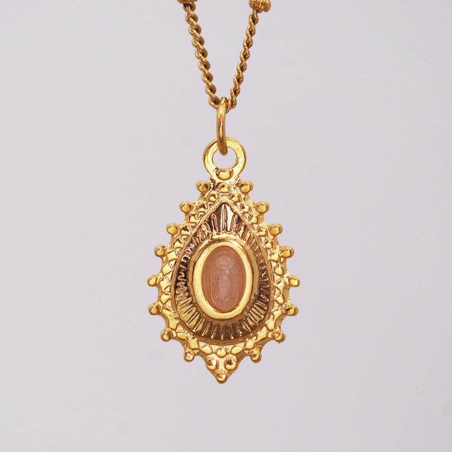 gold gemstone necklace - beautiful natural sunstone necklace made with stainless steel and 18k gold plating with beaded detailing - waterproof jewellery for women by online jewellery brand indie and harper